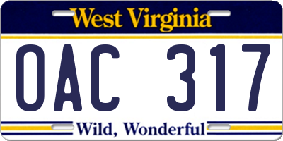 WV license plate OAC317
