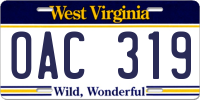 WV license plate OAC319