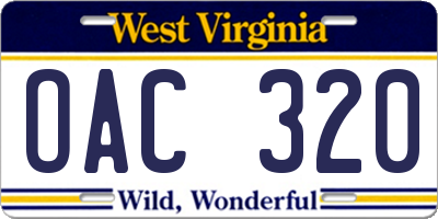 WV license plate OAC320