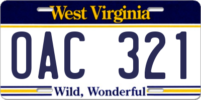 WV license plate OAC321