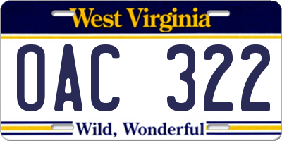 WV license plate OAC322