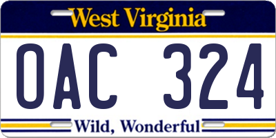 WV license plate OAC324