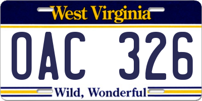 WV license plate OAC326