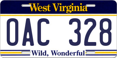 WV license plate OAC328