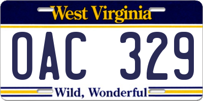 WV license plate OAC329