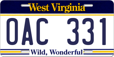 WV license plate OAC331