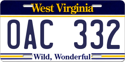 WV license plate OAC332
