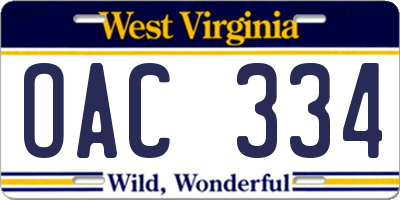 WV license plate OAC334
