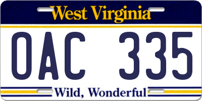 WV license plate OAC335