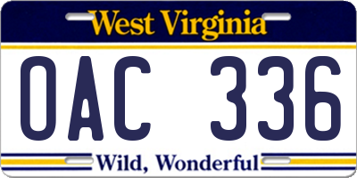WV license plate OAC336