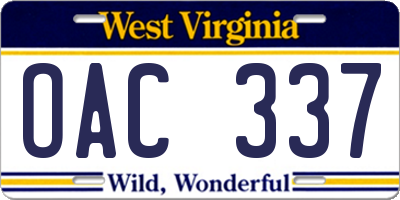 WV license plate OAC337
