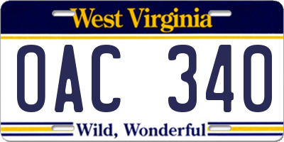 WV license plate OAC340