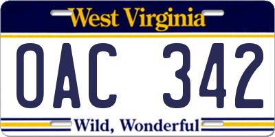 WV license plate OAC342