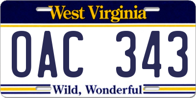 WV license plate OAC343