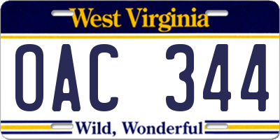 WV license plate OAC344