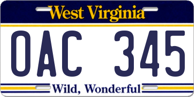 WV license plate OAC345