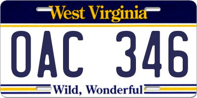 WV license plate OAC346