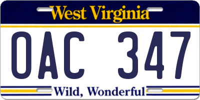 WV license plate OAC347