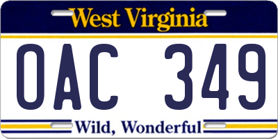 WV license plate OAC349