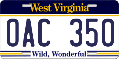 WV license plate OAC350