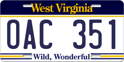 WV license plate OAC351