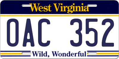 WV license plate OAC352