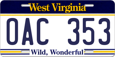 WV license plate OAC353