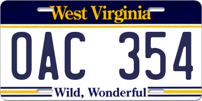 WV license plate OAC354