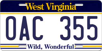 WV license plate OAC355
