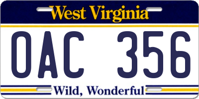 WV license plate OAC356