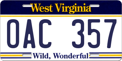 WV license plate OAC357