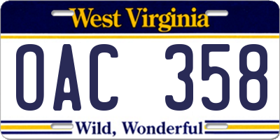 WV license plate OAC358