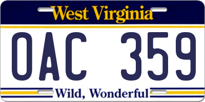 WV license plate OAC359