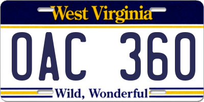WV license plate OAC360