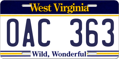 WV license plate OAC363