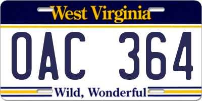 WV license plate OAC364