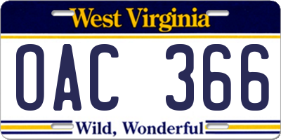 WV license plate OAC366