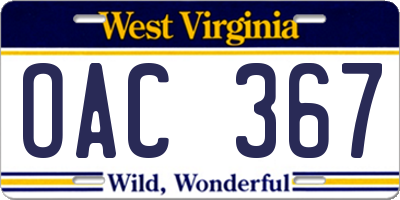 WV license plate OAC367