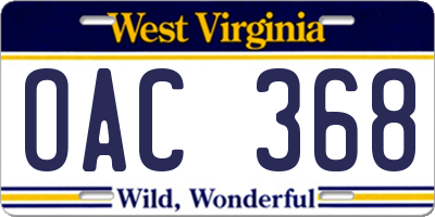 WV license plate OAC368