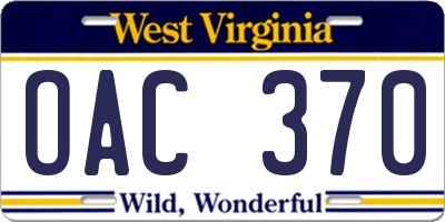 WV license plate OAC370