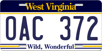 WV license plate OAC372