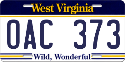 WV license plate OAC373