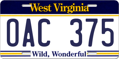WV license plate OAC375