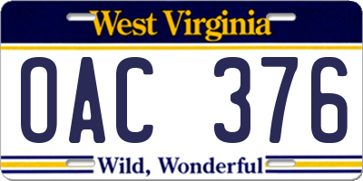 WV license plate OAC376