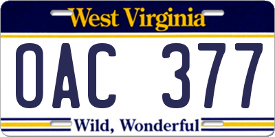 WV license plate OAC377