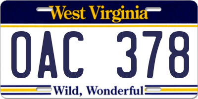 WV license plate OAC378