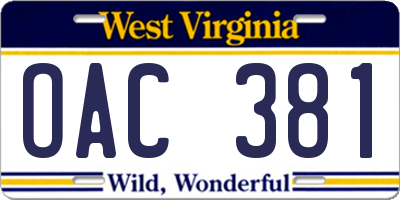 WV license plate OAC381