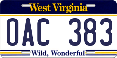 WV license plate OAC383