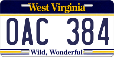 WV license plate OAC384
