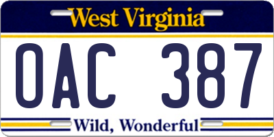 WV license plate OAC387